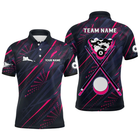 Maxcorners Personalized Billiard Balls Pink 3D Polo Shirts For Men, Custom 8 Ball Pool Billiards Jerseys LM1605