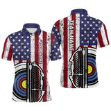 Maxcorners Personalized Retro American Flag 3D Target Archery Polo Shirts For Men, Custom Archery Team Shirts