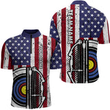 Maxcorners Personalized Retro American Flag 3D Target Archery Polo Shirts For Men, Custom Archery Team Shirts