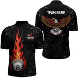 Maxcorners Personalized Grunge Black Flame 8 Ball Pool Polo Shirts Custom Eagle Billiard 8 Ball Shirt For Men And Women