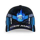 Maxcorners Billiard Flame Blue 10 Ball Pool Personalized Name 3D Cap