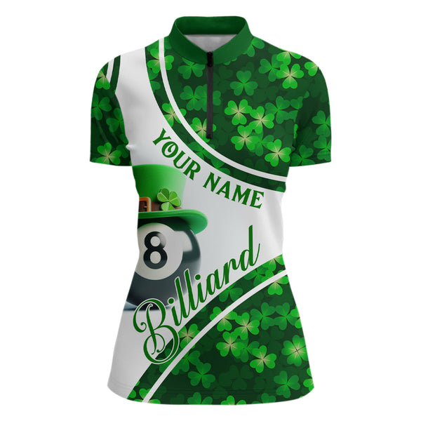 Maxcorners Personalized St Patrick'S Day Billiard 8 Ball 3D Polo Shirts For Women, Shamrock Billiard Jerseys