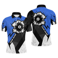 Maxcorners Style Blue Grunge 8 Ball Billiard Shirts For Men, Cool Team Billiard Jerseys