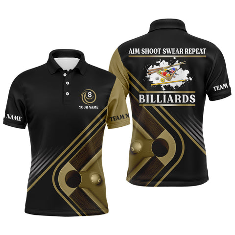 Maxcorners Billiards Aim Shoot Swear Repeat Custom Name Billiard Polo Shirts