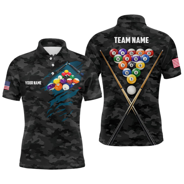 Maxcorners Personalized Billiard Black Camouflage Polo Shirts