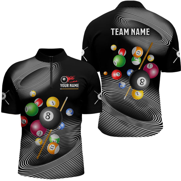 Maxcorners Personalized White Black Billiard Ballls 3D Polo Shirts Custom 8 Ball Pool Team Shirts For Men And Women