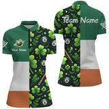 Maxcorners St Patrick'S Day Ireland Flag Custom Women Billiard Polo Shirts, Lucky Green Clover Billiard Shirts