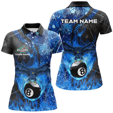 Maxcorners Blue Flame 8 Ball Eagle Personalized Billiard Women's Polo Shirts