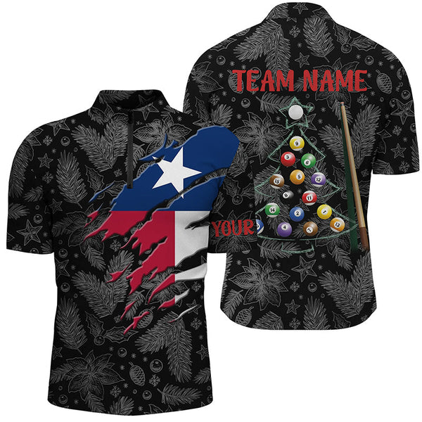 Maxcorners Merry Christmas Texas Flag Billiard Jersey Customized Name, Team Name 3D Shirt