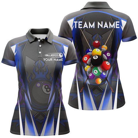 Maxcorners Blue 8 Ball Pool Fire Billiard Balls Women Polo Shirts