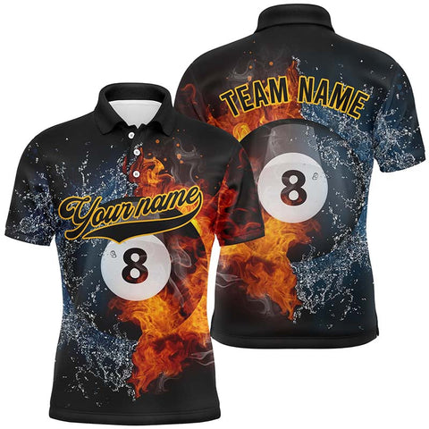 Maxcorners Water And Fire Personalized Name All Over Print Polo Shirts For Men Custom Gifts For Billiard Team LM0607