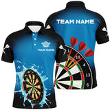 Personalized Dartboard In Splashing Water Blue Men Darts Polo Shirts