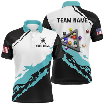 Maxcorners Billiard Jerseys For Men Custom Polo & Quarter-Zip Billiard Shirts, Team Pooler Short Sleeve |Blue