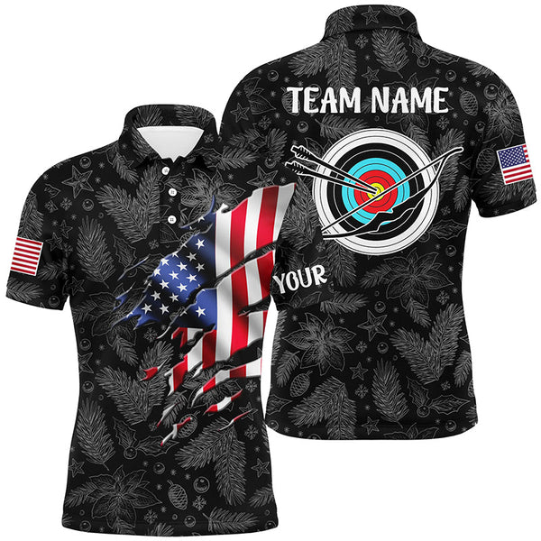 Maxcorners Personalized Christmas Usa Flag Archery Men Polo Shirts Custom Merry Christmas Shirts For Archer