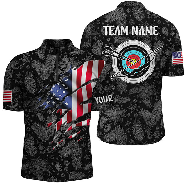 Maxcorners Personalized Christmas Usa Flag Archery Men Polo Shirts Custom Merry Christmas Shirts For Archer