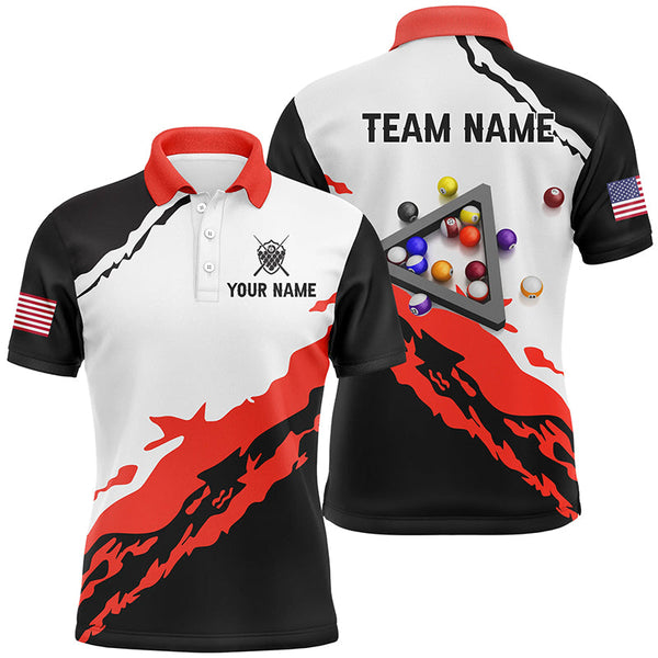 Maxcorners Billiard Jerseys For Men Custom Polo & Quarter-Zip Billiard Shirts, Team Pooler Short Sleeve |Red