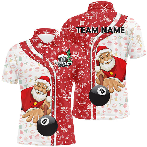 Maxcorners Funny Christmas Santa Play Pool Personalized Green Billiard 8 Ball Snowflake Polo Shirts