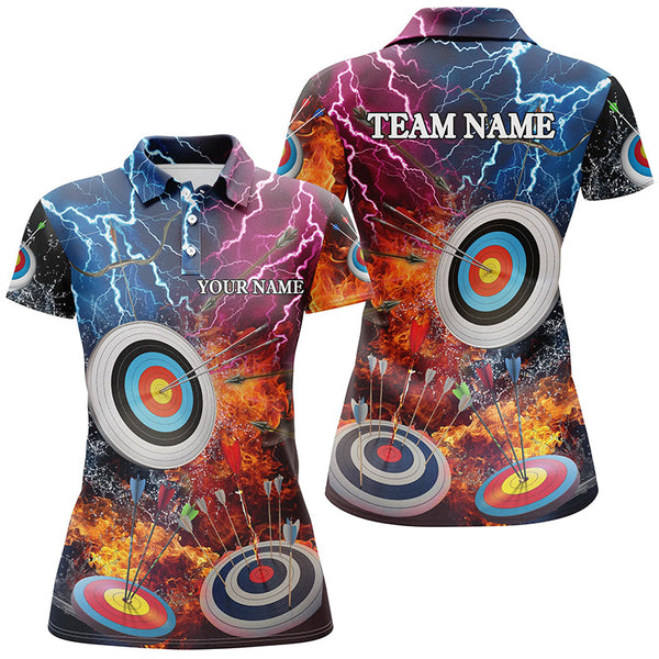 Maxcorners Archery Target In Water Fire Personalized Name Men Polo Shirts Custom Archery Gifts For Archer