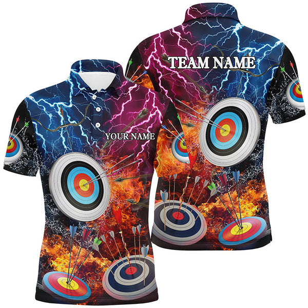 Maxcorners Archery Target In Water Fire Personalized Name Men Polo Shirts Custom Archery Gifts For Archer