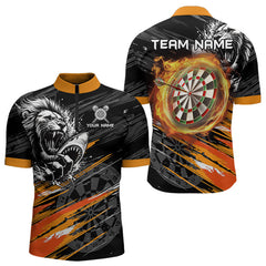 Maxcorners Orange And Black Grunge Lion And Shark Dart Shirts Custom Men's Dart Jersey Polo & Quarter Zip