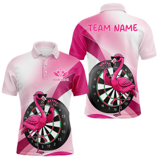 Maxcorners Custom Pink Flamingo Funny Darts Shirt For Men, Darts Team Jersey Polo & 1/4 Zip, Darts Gift LM0404