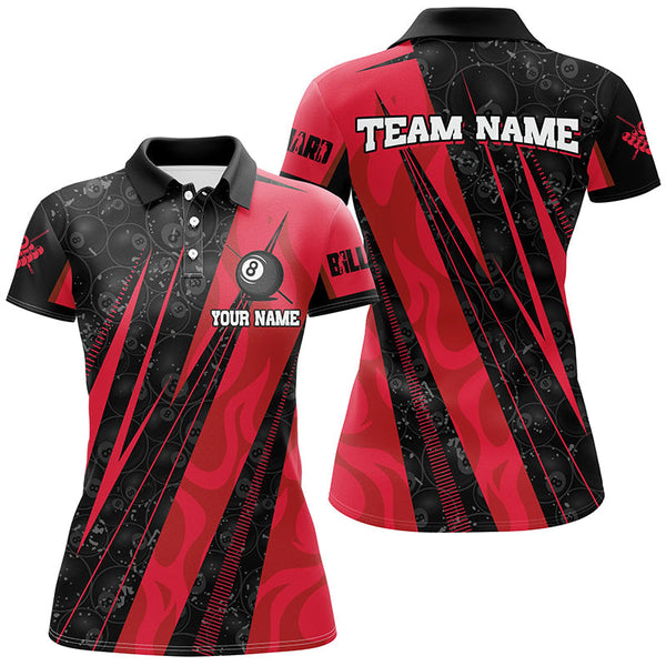 MaxCorners Billiard Red Billiard Tournament Sport Customized Name, Team Name 3D Polo Shirt For Women