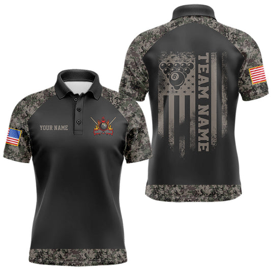 Maxcorners Personalized Retro Camo US Flag Billiard Shirt For Men Custom 8 Ball Pool Team Jersey Polo, 1/4 Zip LM0607