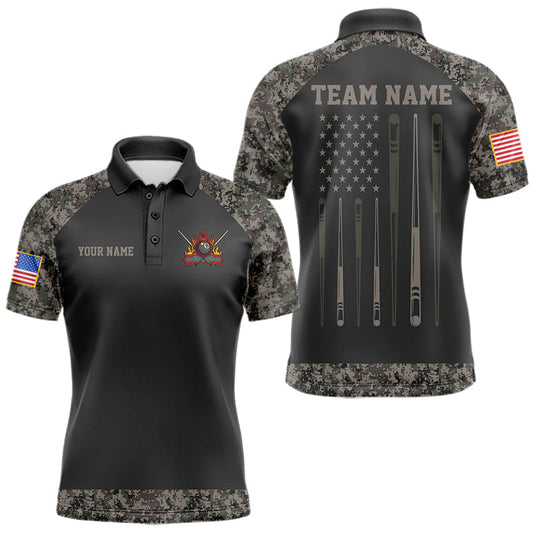 Maxcorners Personalized Retro Camo US Flag Billiard Shirts For Men Custom Patriotic 8 Ball Pool Team Jersey LM0607