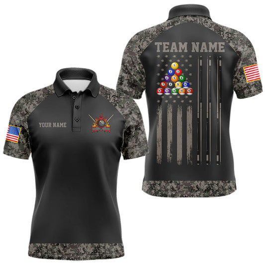 Maxcorners Personalized Retro Camo US Flag Billiard Shirts For Men Custom Patriotic 8 Ball Pool Team Jerseys LM0607