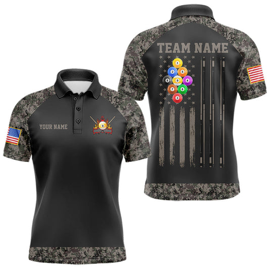 Maxcorners Personalized Retro Camo US Flag Billiard Shirts For Men Custom Patriotic 9 Ball Pool Team Jersey LM0607