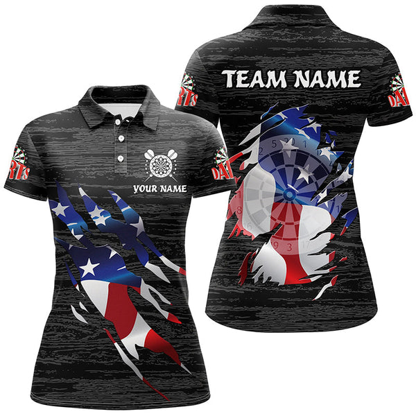 Maxcorners Darts Black Grunge American Flag Customized Name, Team Name 3D Polo Shirt