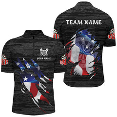 Maxcorners Darts Black Grunge American Flag Customized Name, Team Name 3D Polo Shirt