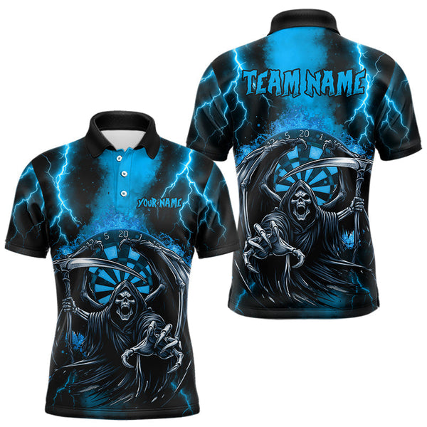 Maxcorners Personalized Blue Grim Reaper Thunder Lightning Darts Shirt For Men, 3D Darts Team Jerseys  LM0803