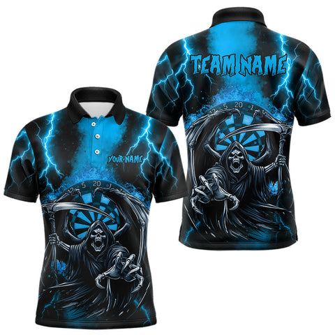 Maxcorners Personalized Blue Grim Reaper Thunder Lightning Darts Shirt For Men, 3D Darts Team Jerseys  LM0803