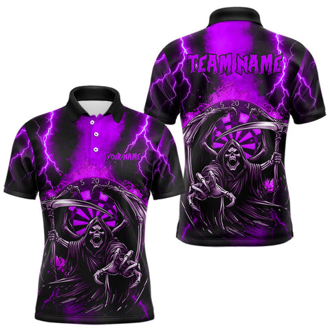 Maxcorners Personalized Purple Grim Reaper Thunder Lightning Darts Shirt For Men, 3D Darts Team Jerseys LM0803