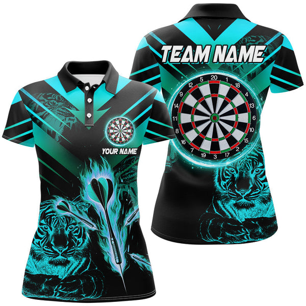 Maxcorners Turquoise Arrow Fire Tiger Darts Jersey Customized Name, Team Name 3D Shirt