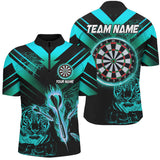 Maxcorners Turquoise Arrow Fire Tiger Darts Jersey Customized Name, Team Name 3D Shirt