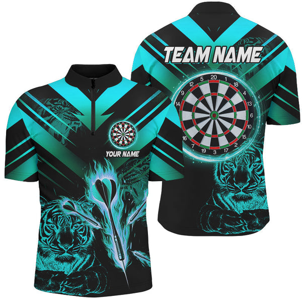 Maxcorners Turquoise Arrow Fire Tiger Darts Jersey Customized Name, Team Name 3D Shirt