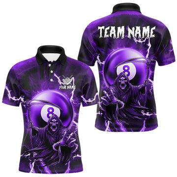 Maxcorners Purple Grim Reaper 8 Ball Billiard Shirt For Men Custom Lightning Pool Team Jersey Polo & 1/4 Zip LM1903