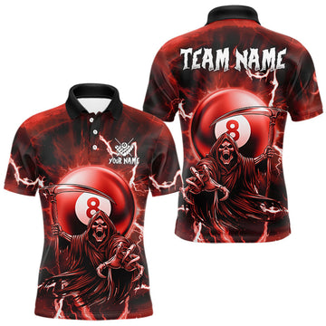 Maxcorners Red Grim Reaper 8 Ball Billiard Shirt For Men Custom Lightning Pool Team Jersey Polo & 1/4 Zip LM1903