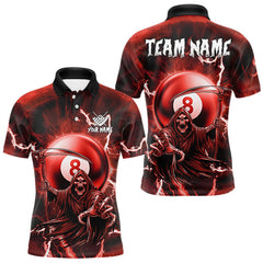 Maxcorners Red Grim Reaper 8 Ball Billiard Shirt For Men Custom Lightning Pool Team Jersey Polo & 1/4 Zip TU0710