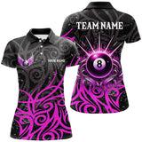 Maxcorners Purple 8 Ball Pool Wings Swirl Pattern Custom Billiard Shirts For Women Unique Billiard Jerseys