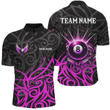 Maxcorners Purple 8 Ball Pool Wings Swirl Pattern Custom Billiard Shirts For Men Unique Billiard Jerseys