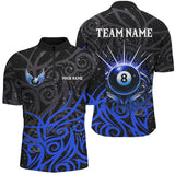 Maxcorners Blue 8 Ball Pool Wings Swirl Pattern Custom Billiard Shirts For Men Unique Billiard Jerseys