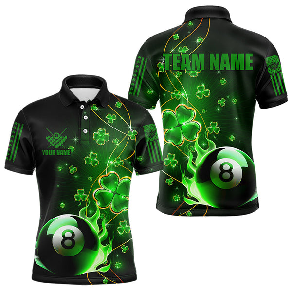 Maxcorners Green 8 Ball Pool Fire Luckiest Shamrock Billiard Shirt Custom St Patrick Day Billiard Jerseys