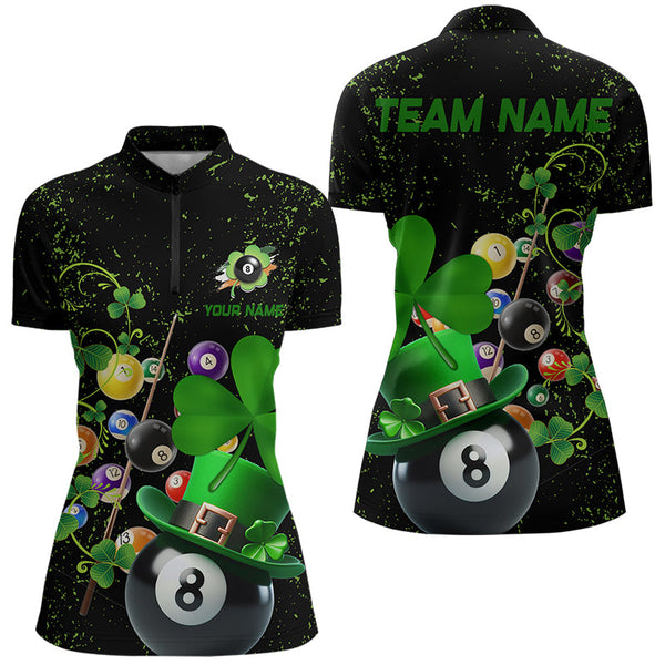 Maxcorners Black Grunge Billiard Balls Luckiest Shamrock Pool Shirts Custom St Patrick Day Billiard Jersey