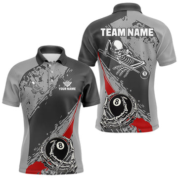 Maxcorners 8 Ball Skeleton Custom Billiard Polo & 1/4 Zip For Men, Funny 8 Ball Pool Billiard Team Jersey|Red LM1904