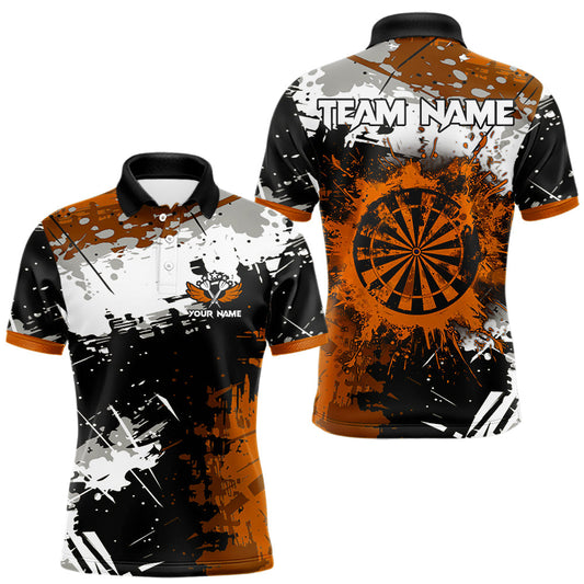 Maxcorners Custom Orange Grunge Dart Shirt With Pocket Option For Men, Dart Team Jersey LM0402