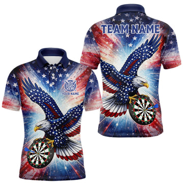 Maxcorners Personalized American Flag Eagle Darts Shirt For Men, Patriotic Darts Team Jersey Polo & 1/4 Zip LM0404