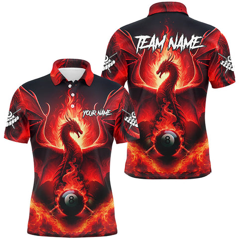 Maxcorners Personalized Red Dragon 8 Ball Pool Fire Flame Men Billiard Shirts Team League Billiard Jerseys